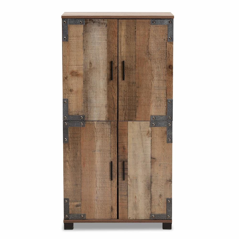 Farmhouse Rustic Finished Wood 4-Door Shoe Cabinet. Picture 13