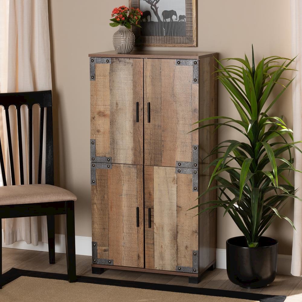Farmhouse Rustic Finished Wood 4-Door Shoe Cabinet. Picture 17
