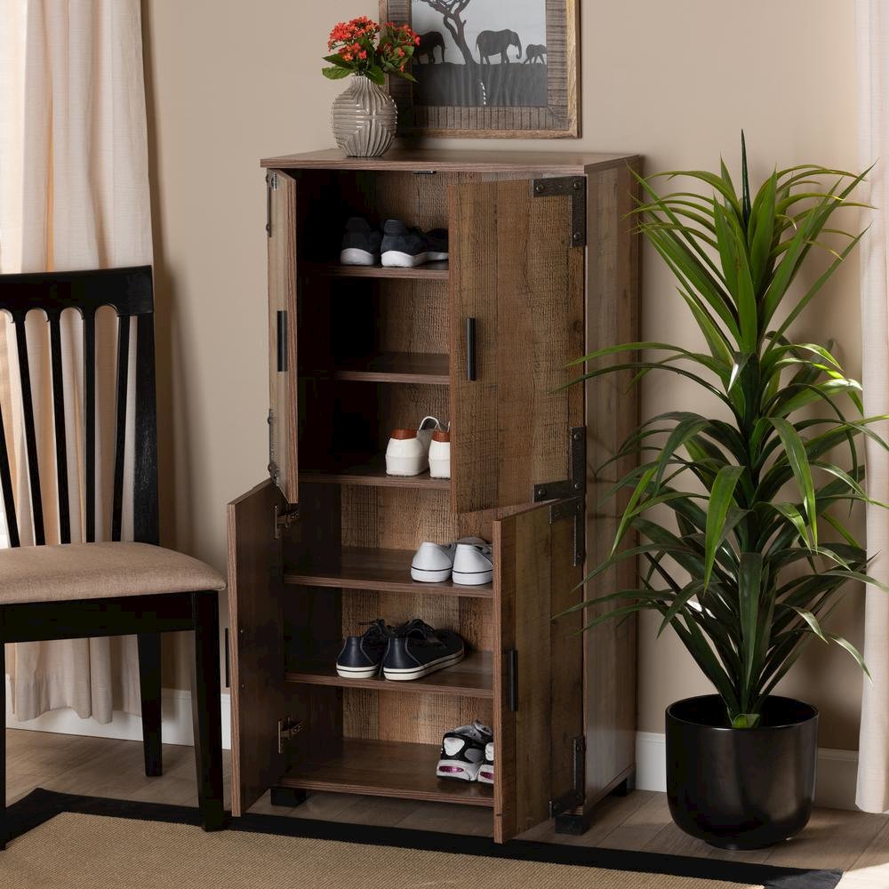 Farmhouse Rustic Finished Wood 4-Door Shoe Cabinet. Picture 18