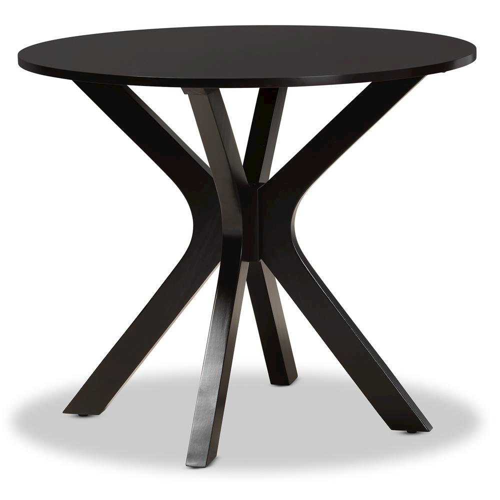Dark Brown Finished 34-Inch-Wide Round Wood Dining Table. Picture 8