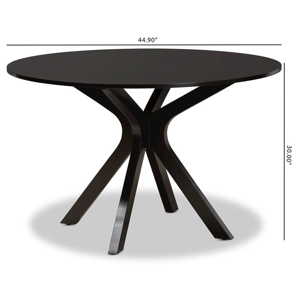Dark Brown Finished 45-Inch-Wide Round Wood Dining Table. Picture 14