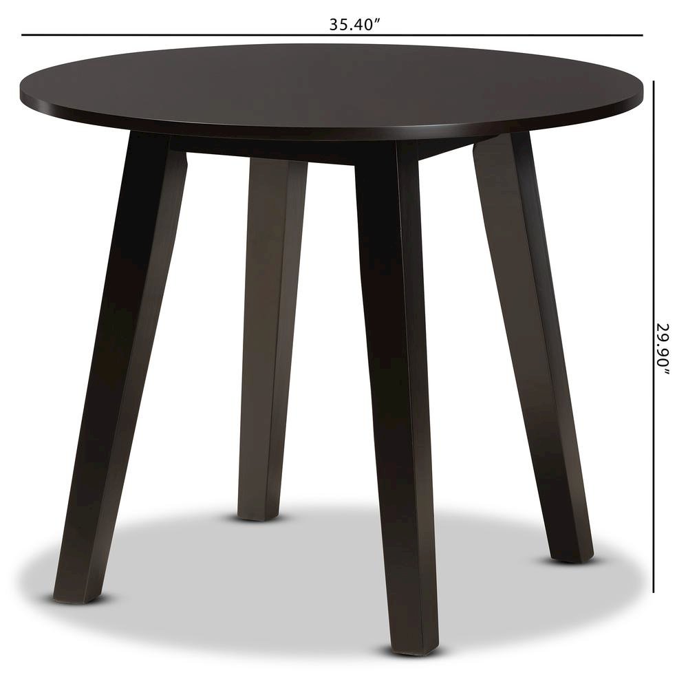 Dark Brown Finished 35-Inch-Wide Round Wood Dining Table. Picture 14