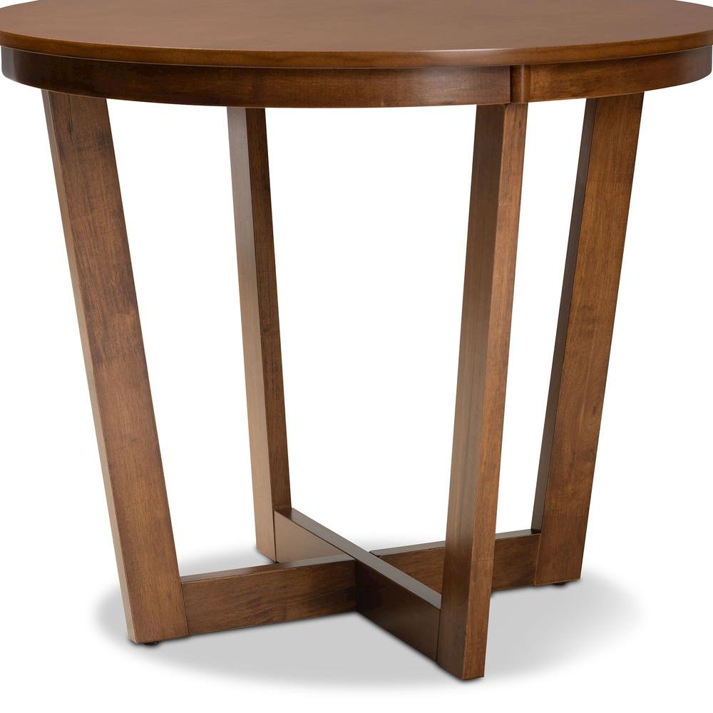 Walnut Brown Finished 35-Inch-Wide Round Wood Dining Table. Picture 11