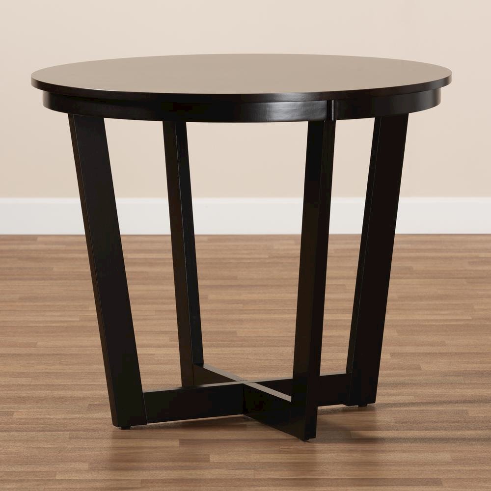 Dark Brown Finished 35-Inch-Wide Round Wood Dining Table. Picture 13