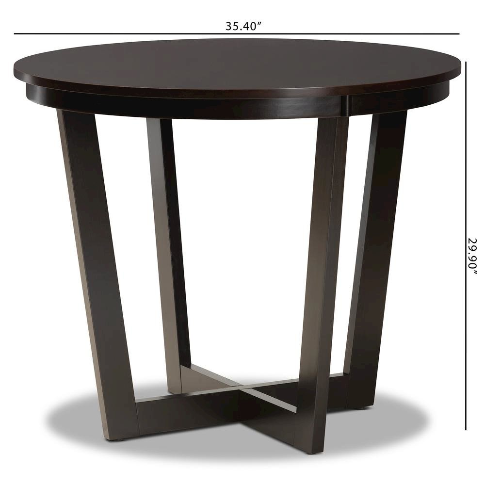 Dark Brown Finished 35-Inch-Wide Round Wood Dining Table. Picture 14