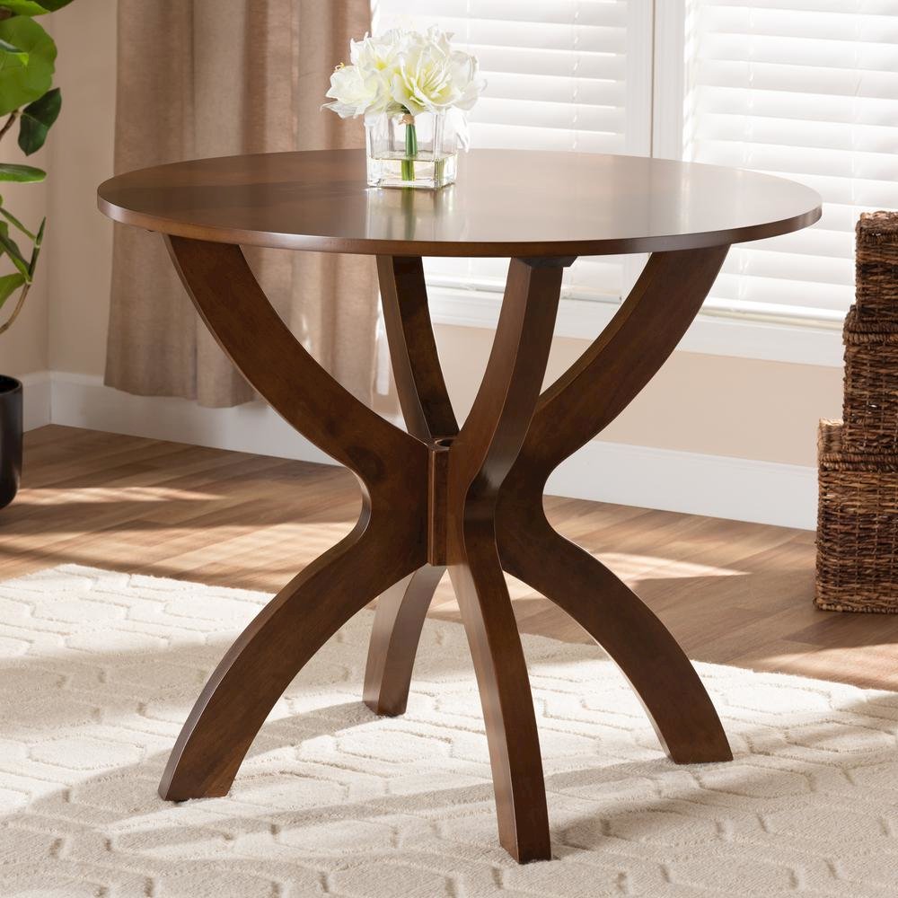 Walnut Brown Finished 35-Inch-Wide Round Wood Dining Table. Picture 12