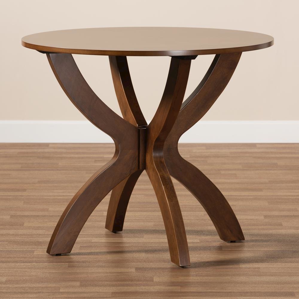 Walnut Brown Finished 35-Inch-Wide Round Wood Dining Table. Picture 13