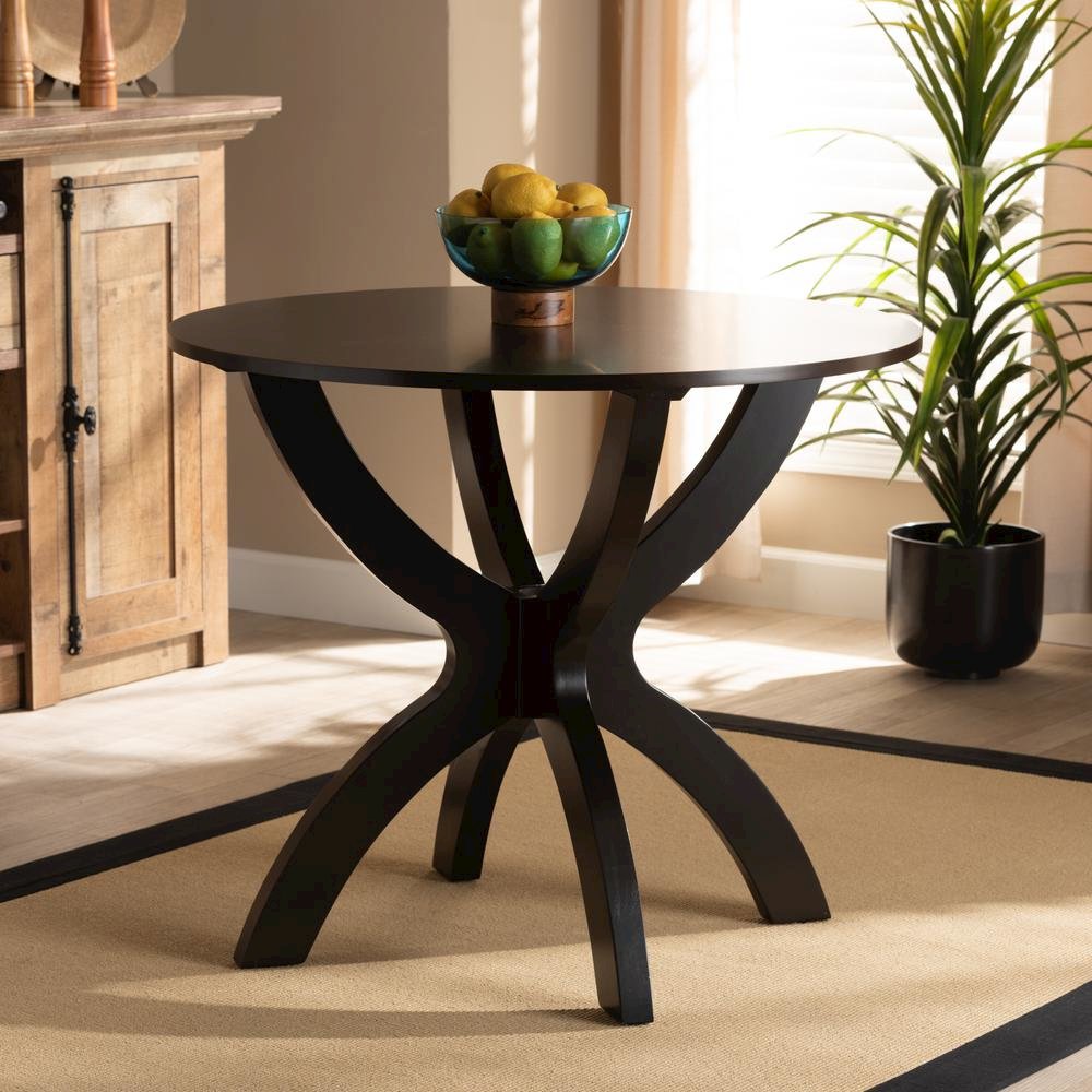 Dark Brown Finished 35-Inch-Wide Round Wood Dining Table. Picture 12