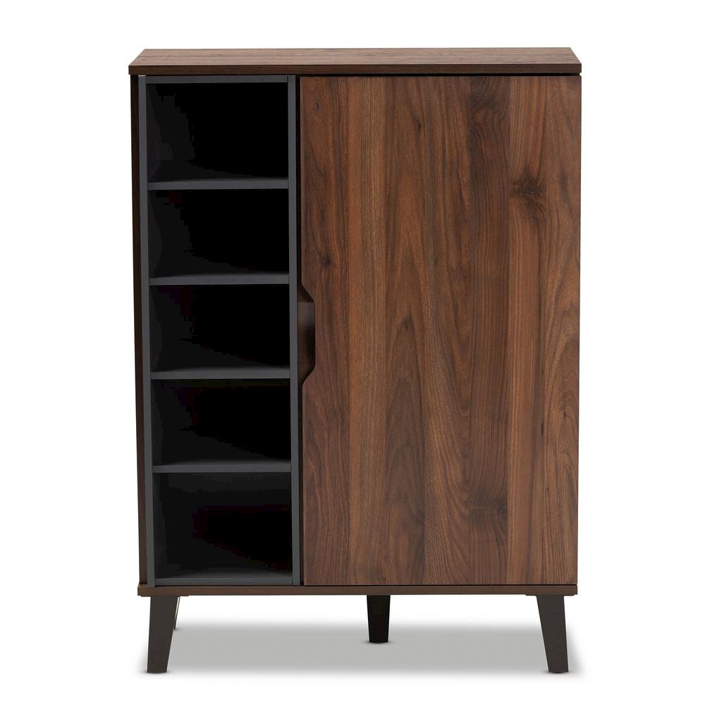 Two-Tone Walnut Brown and Grey Finished Wood 1-Door Shoe Cabinet. Picture 13