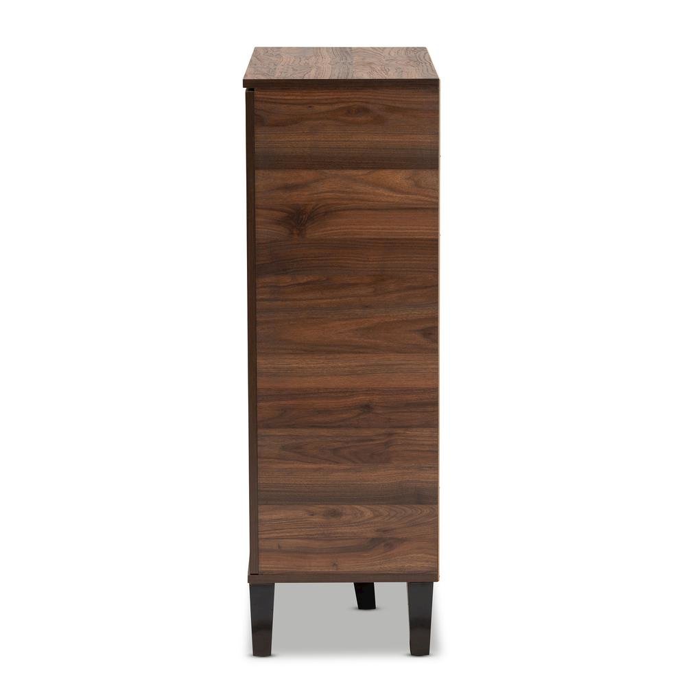Two-Tone Walnut Brown and Grey Finished Wood 1-Door Shoe Cabinet. Picture 14