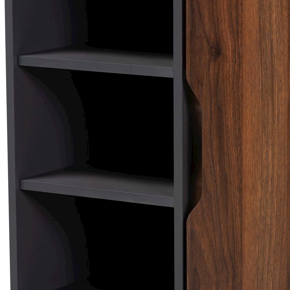Two-Tone Walnut Brown and Grey Finished Wood 1-Door Shoe Cabinet. Picture 15