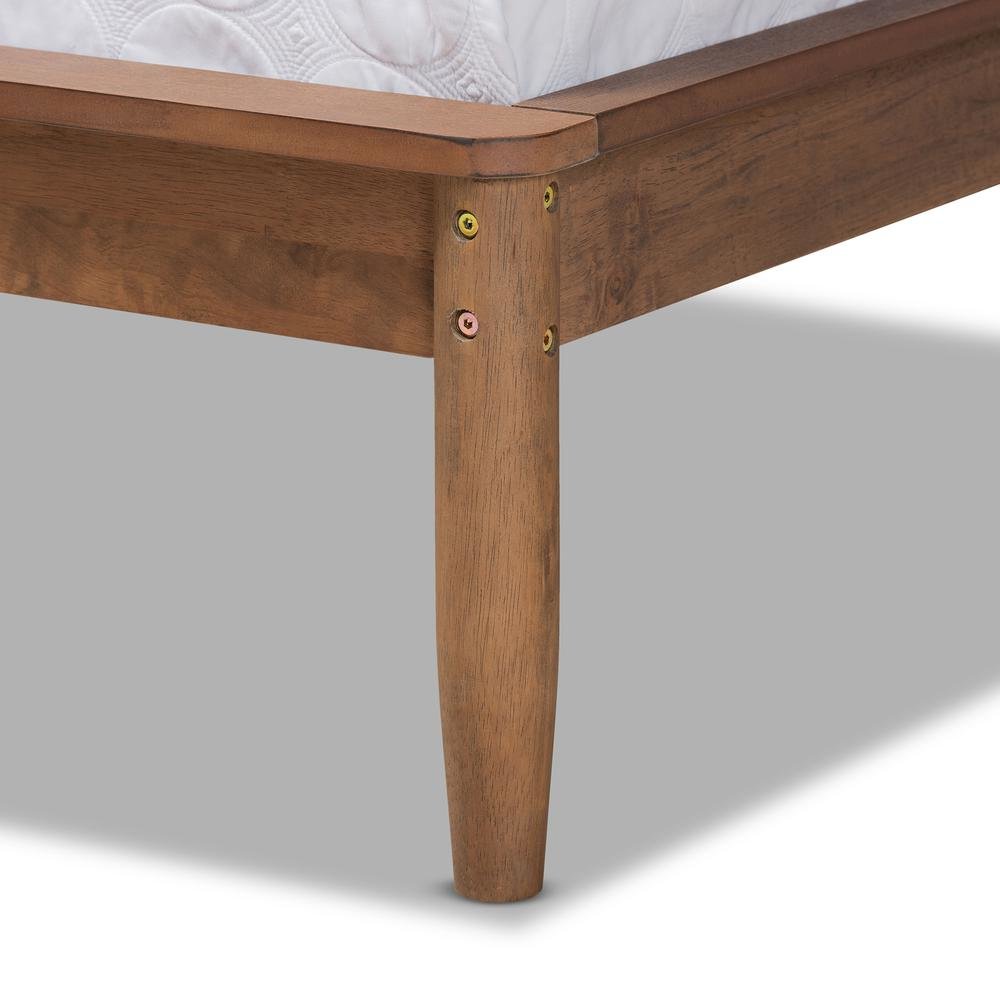 Dark Grey Fabric Upholstered and Walnut Finished Full Size Platform Bed. Picture 15