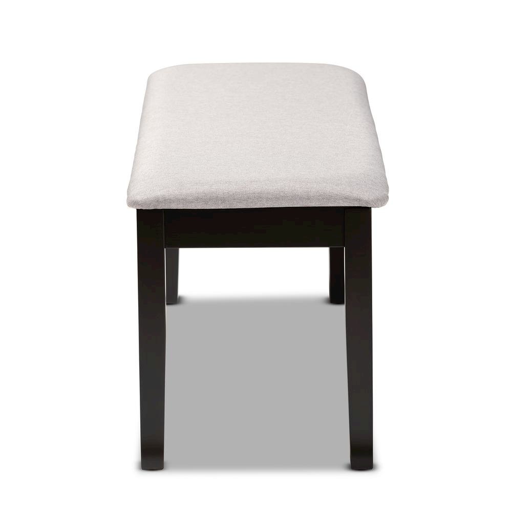 Transitional Grey Fabric Upholstered and Dark Brown Finished Wood Dining Bench. Picture 10