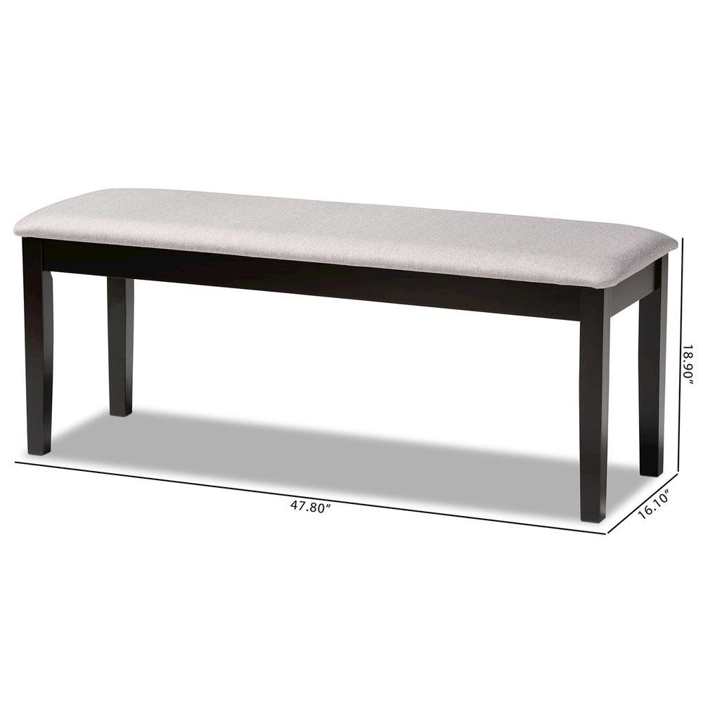 Transitional Grey Fabric Upholstered and Dark Brown Finished Wood Dining Bench. Picture 14