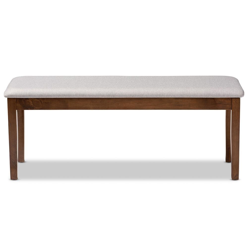 Transitional Grey Fabric Upholstered and Walnut Brown Finished Wood Dining Bench. Picture 9