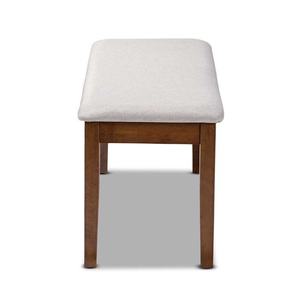 Transitional Grey Fabric Upholstered and Walnut Brown Finished Wood Dining Bench. Picture 10