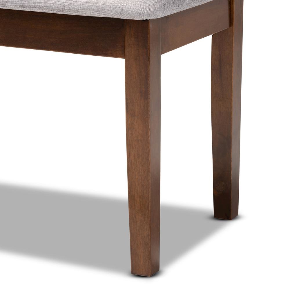 Transitional Grey Fabric Upholstered and Walnut Brown Finished Wood Dining Bench. Picture 11