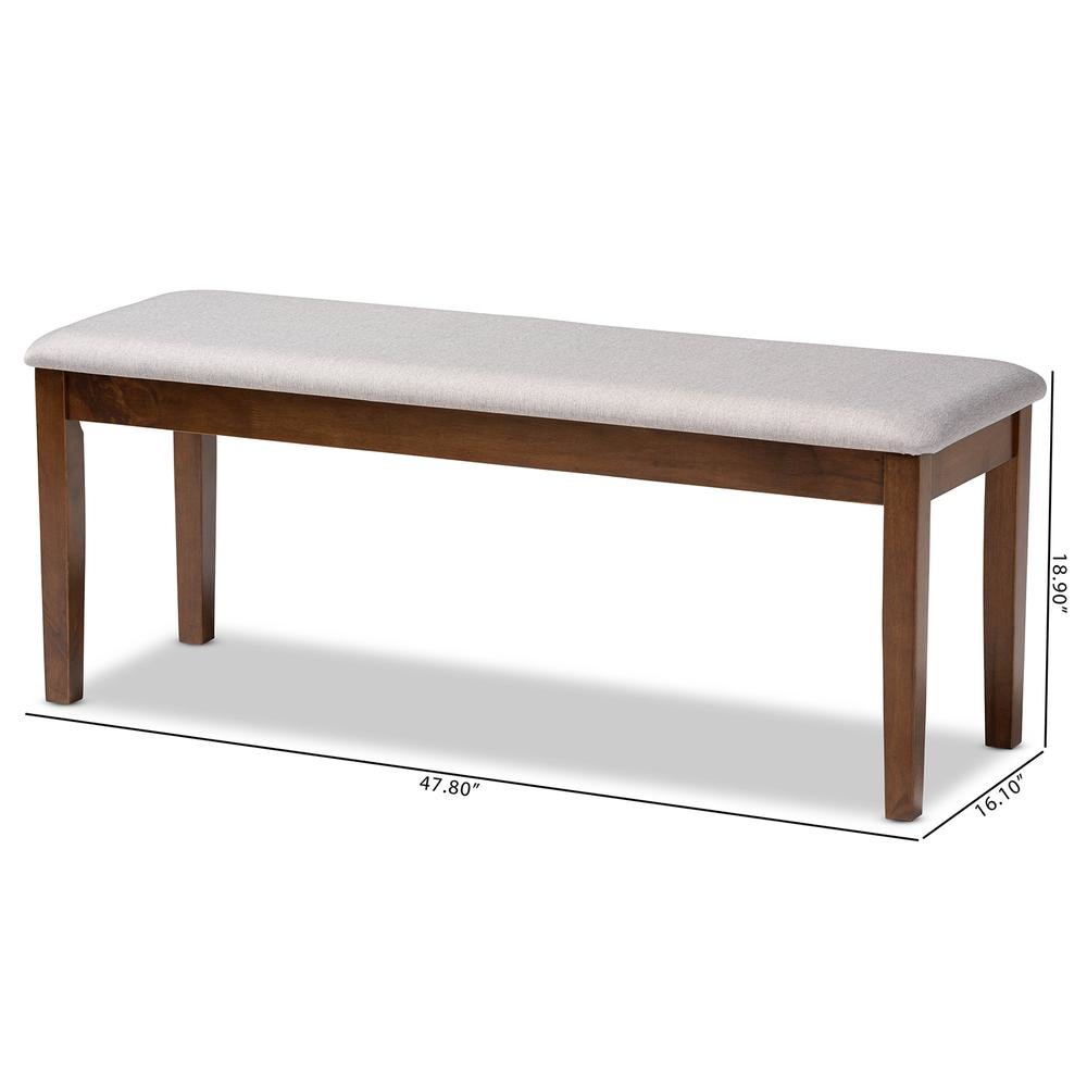 Transitional Grey Fabric Upholstered and Walnut Brown Finished Wood Dining Bench. Picture 14