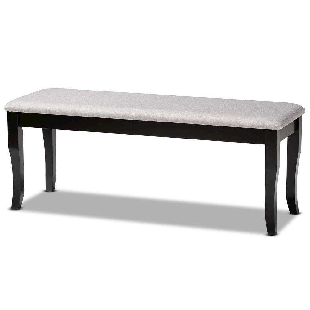 Transitional Grey Fabric Upholstered and Dark Brown Finished Wood Dining Bench. Picture 8