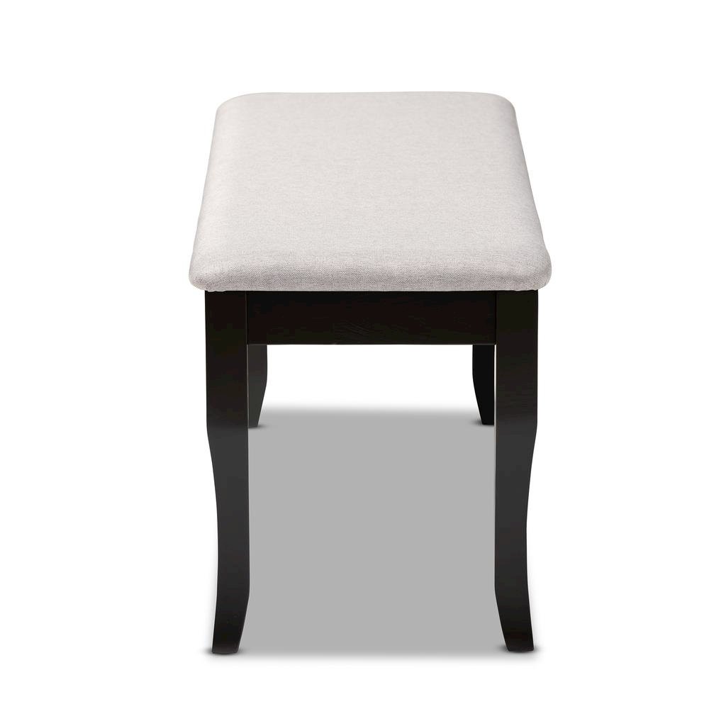 Transitional Grey Fabric Upholstered and Dark Brown Finished Wood Dining Bench. Picture 10