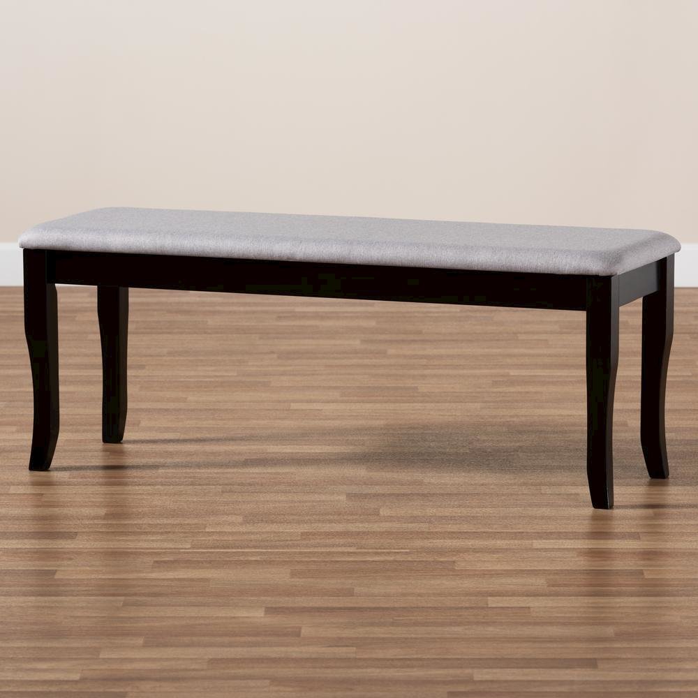 Transitional Grey Fabric Upholstered and Dark Brown Finished Wood Dining Bench. Picture 13