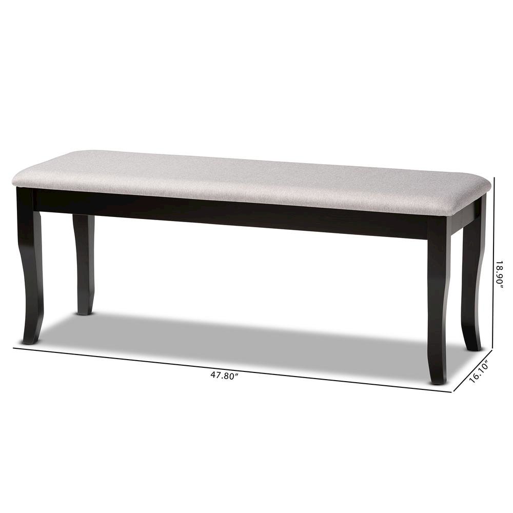 Transitional Grey Fabric Upholstered and Dark Brown Finished Wood Dining Bench. Picture 14