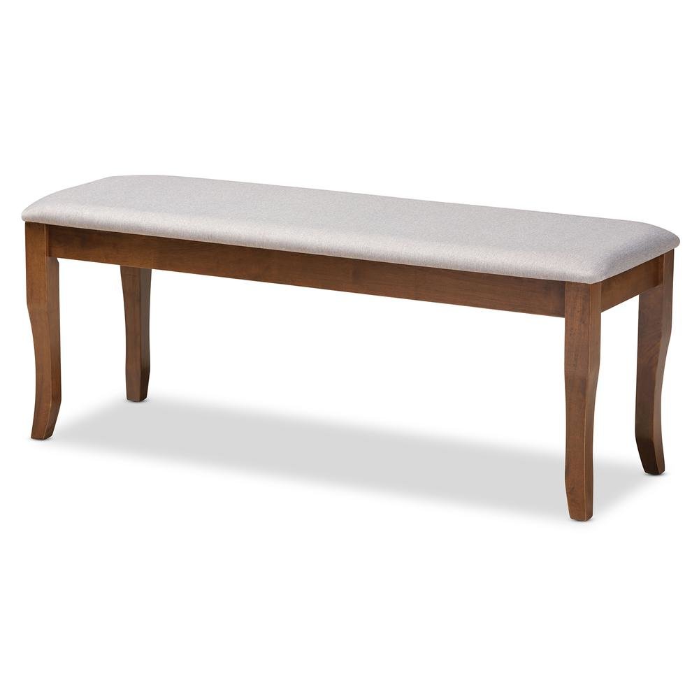 Transitional Grey Fabric Upholstered and Walnut Brown Finished Wood Dining Bench. Picture 8