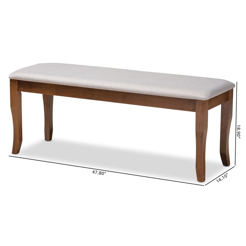 Transitional Grey Fabric Upholstered and Walnut Brown Finished Wood Dining Bench. Picture 14