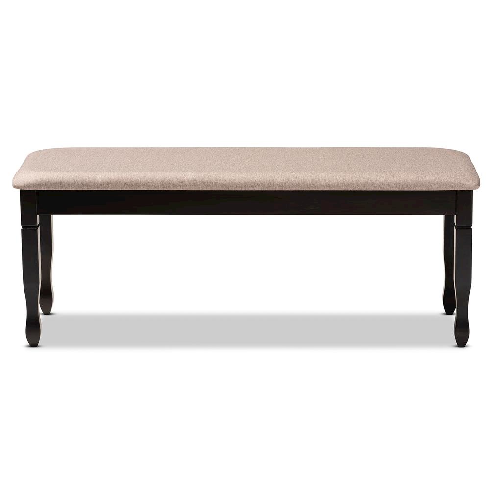 Sand Fabric Upholstered and Dark Brown Finished Wood Dining Bench. Picture 9