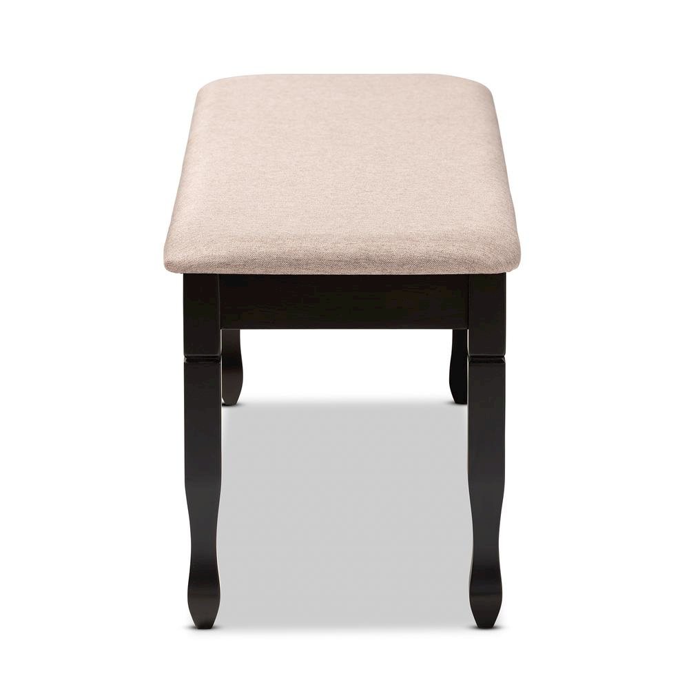 Sand Fabric Upholstered and Dark Brown Finished Wood Dining Bench. Picture 10