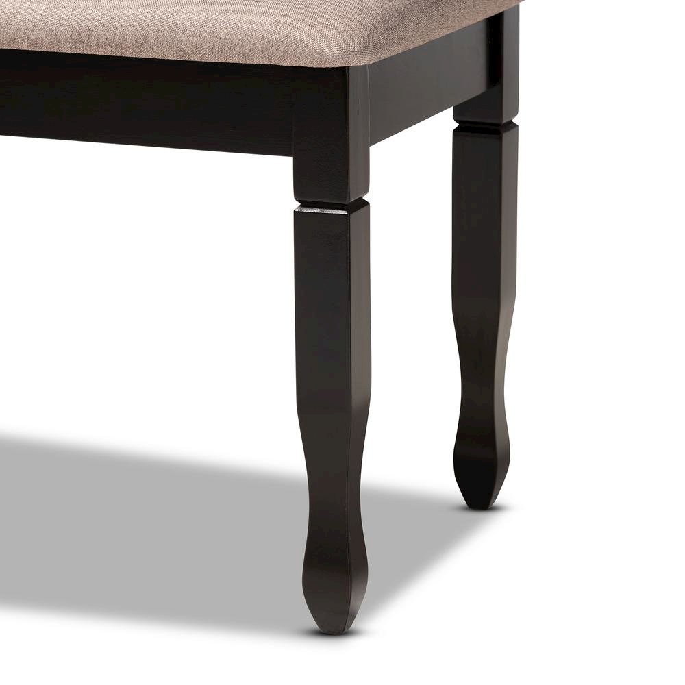 Sand Fabric Upholstered and Dark Brown Finished Wood Dining Bench. Picture 11