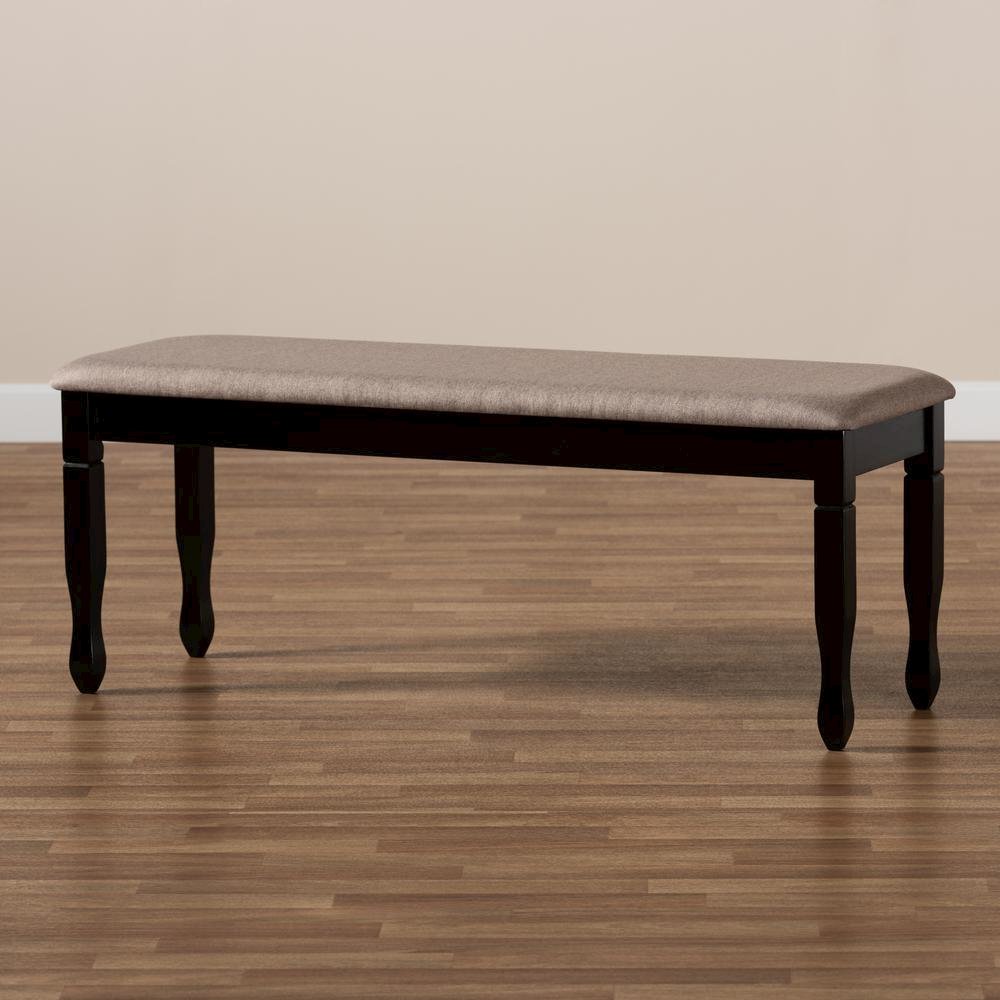Sand Fabric Upholstered and Dark Brown Finished Wood Dining Bench. Picture 13