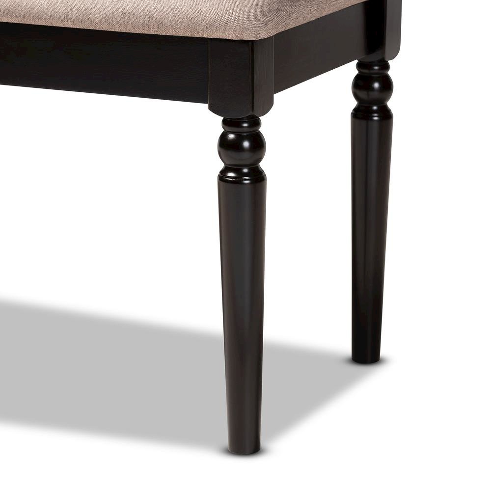 Sand Fabric Upholstered and Dark Brown Finished Wood Dining Bench. Picture 11