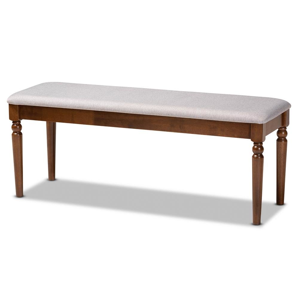 Grey Fabric Upholstered and Walnut Brown Finished Wood Dining Bench. Picture 8