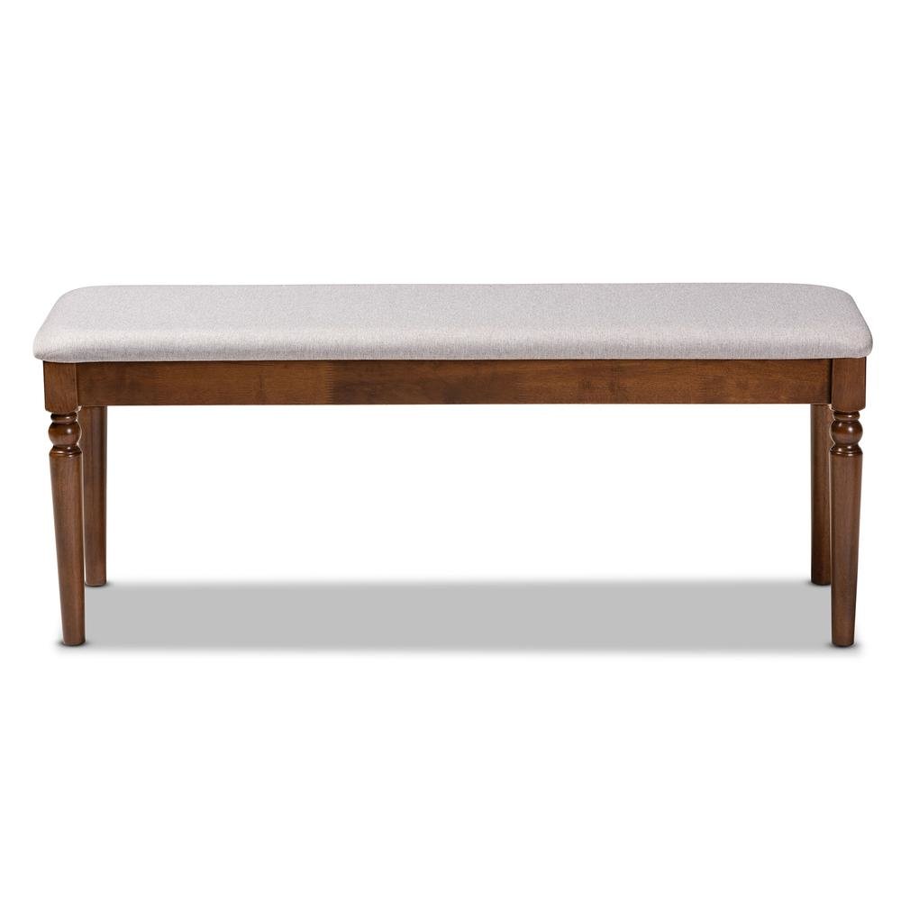 Grey Fabric Upholstered and Walnut Brown Finished Wood Dining Bench. Picture 9