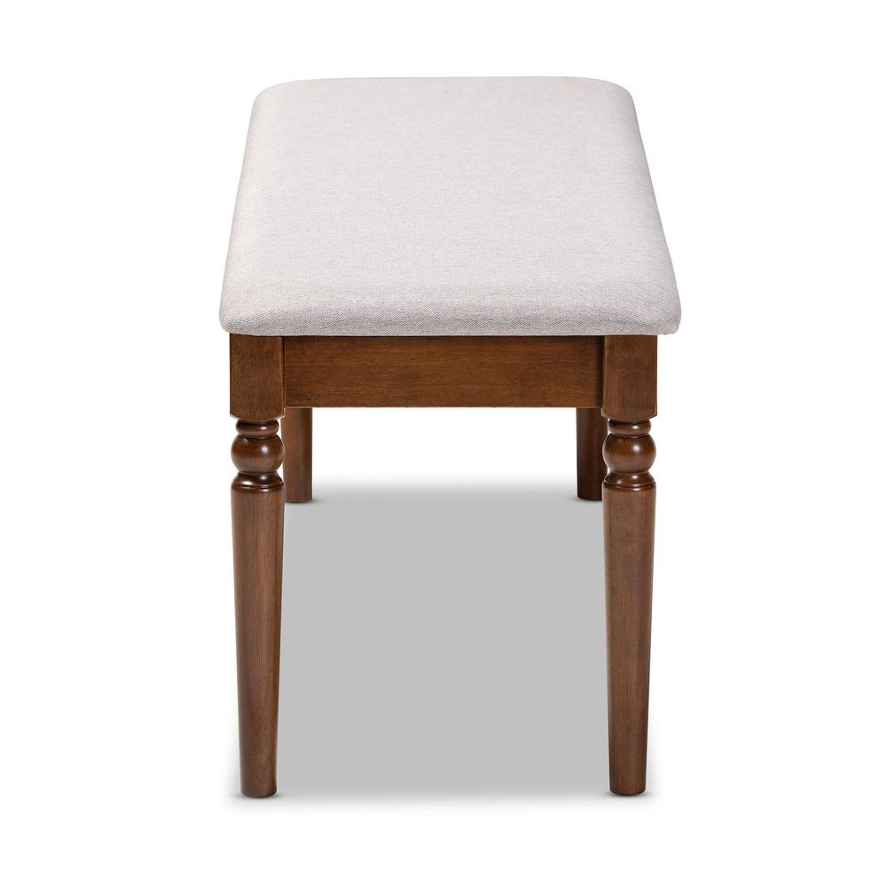 Grey Fabric Upholstered and Walnut Brown Finished Wood Dining Bench. Picture 10