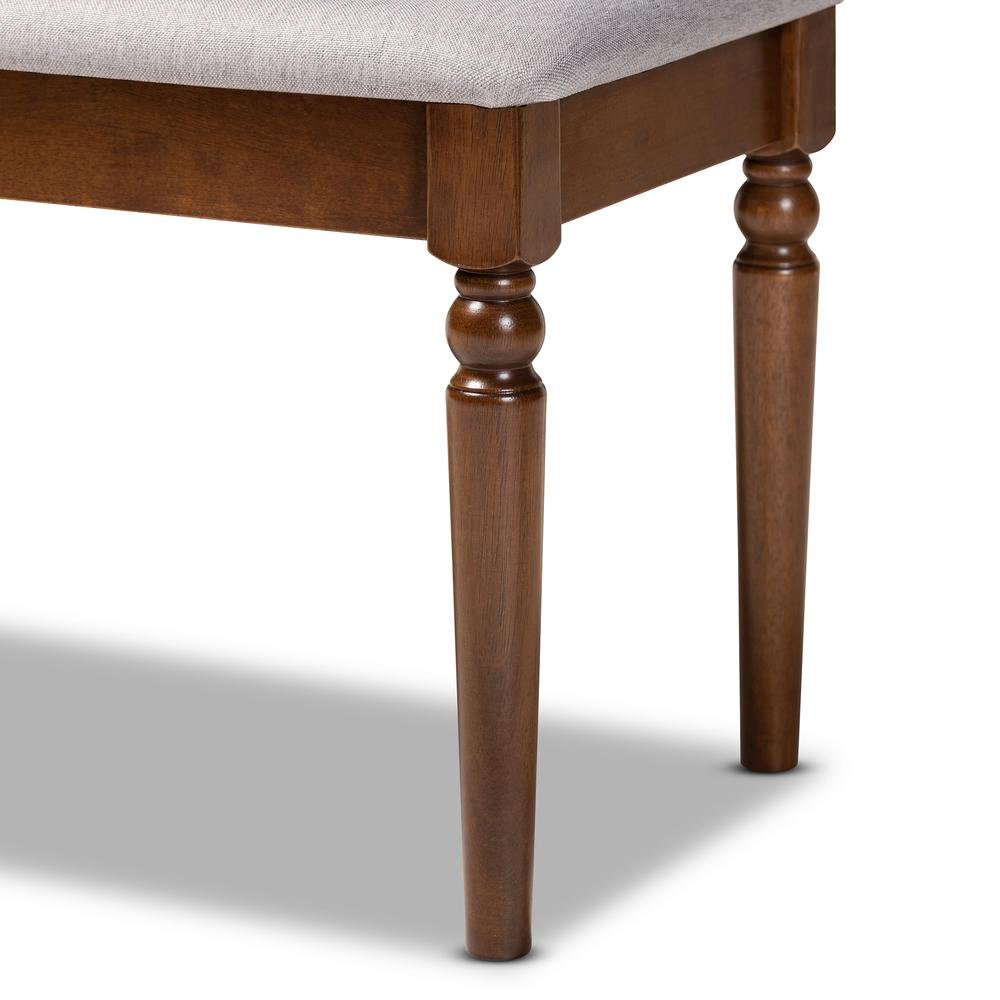 Grey Fabric Upholstered and Walnut Brown Finished Wood Dining Bench. Picture 11
