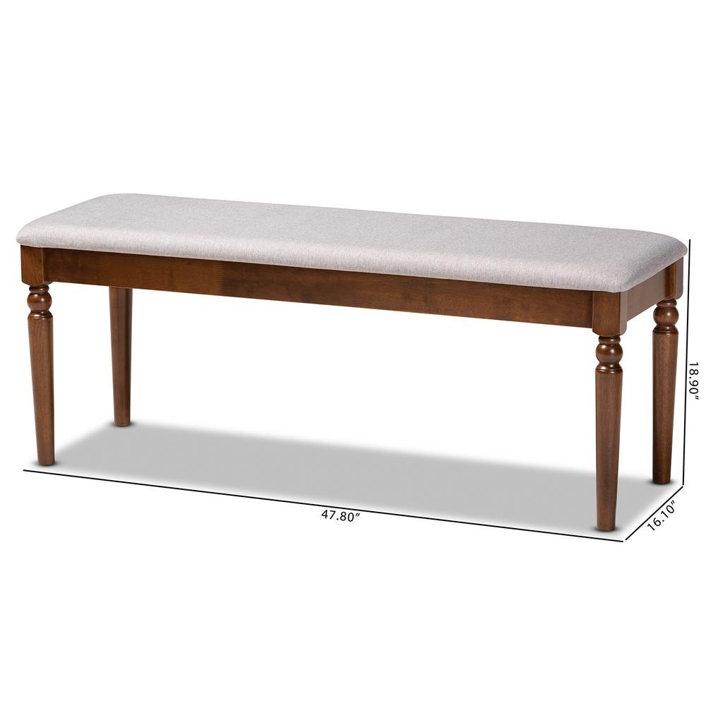 Grey Fabric Upholstered and Walnut Brown Finished Wood Dining Bench. Picture 14
