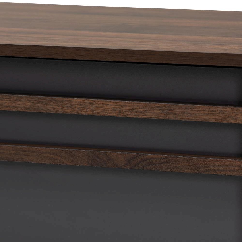 Two-Tone Grey and Walnut Finished Wood TV Stand with Drop-Down Compartments. Picture 14
