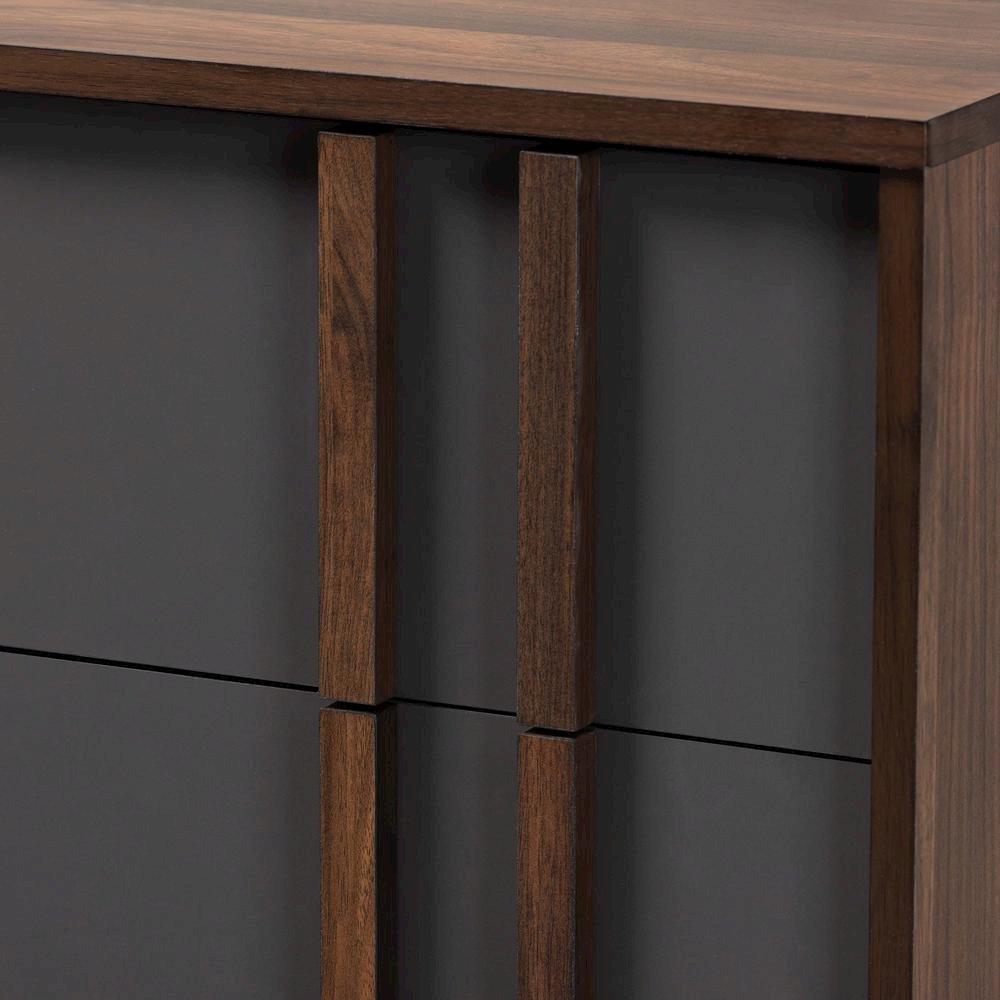 Two-Tone Grey and Walnut Finished Wood 5-Drawer Bedroom Chest. Picture 14