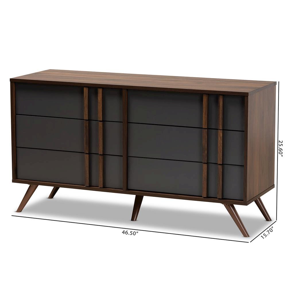Two-Tone Grey and Walnut Finished Wood 6-Drawer Bedroom Dresser. Picture 18