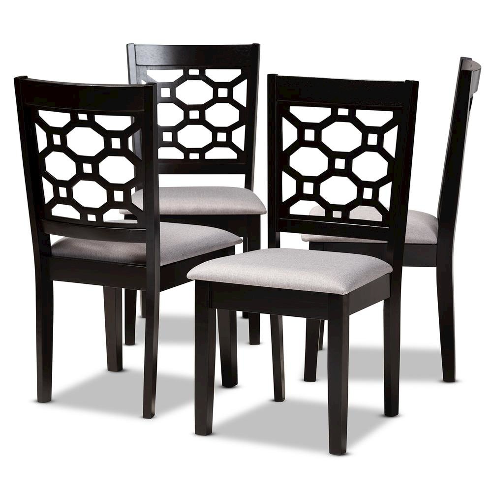 Grey Fabric Upholstered and Dark Brown Finished Wood 4-Piece Dining Chair Set. Picture 7