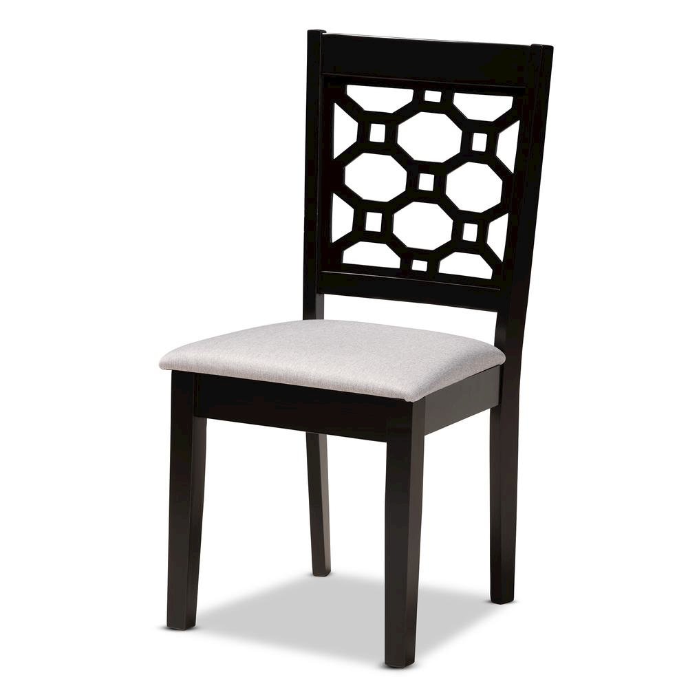 Grey Fabric Upholstered and Dark Brown Finished Wood 6-Piece Dining Set. Picture 11