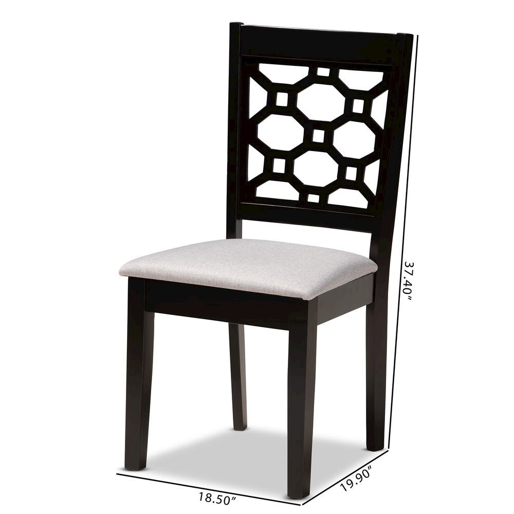 Grey Fabric Upholstered and Dark Brown Finished Wood 4-Piece Dining Chair Set. Picture 12