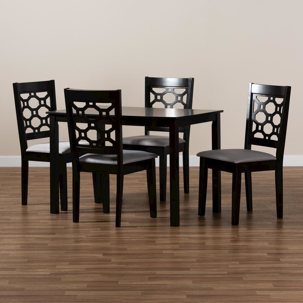 Grey Fabric Upholstered and Dark Brown Finished Wood 5-Piece Dining Set. Picture 15