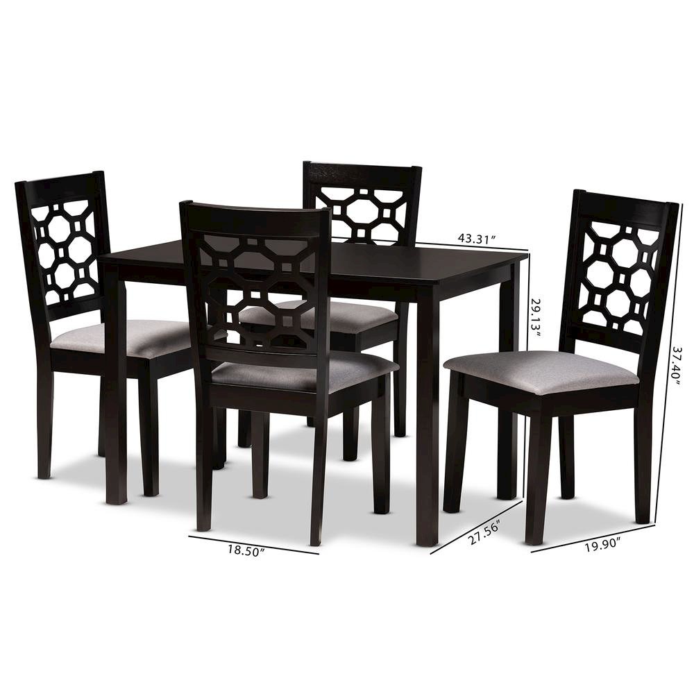 Grey Fabric Upholstered and Dark Brown Finished Wood 5-Piece Dining Set. Picture 16