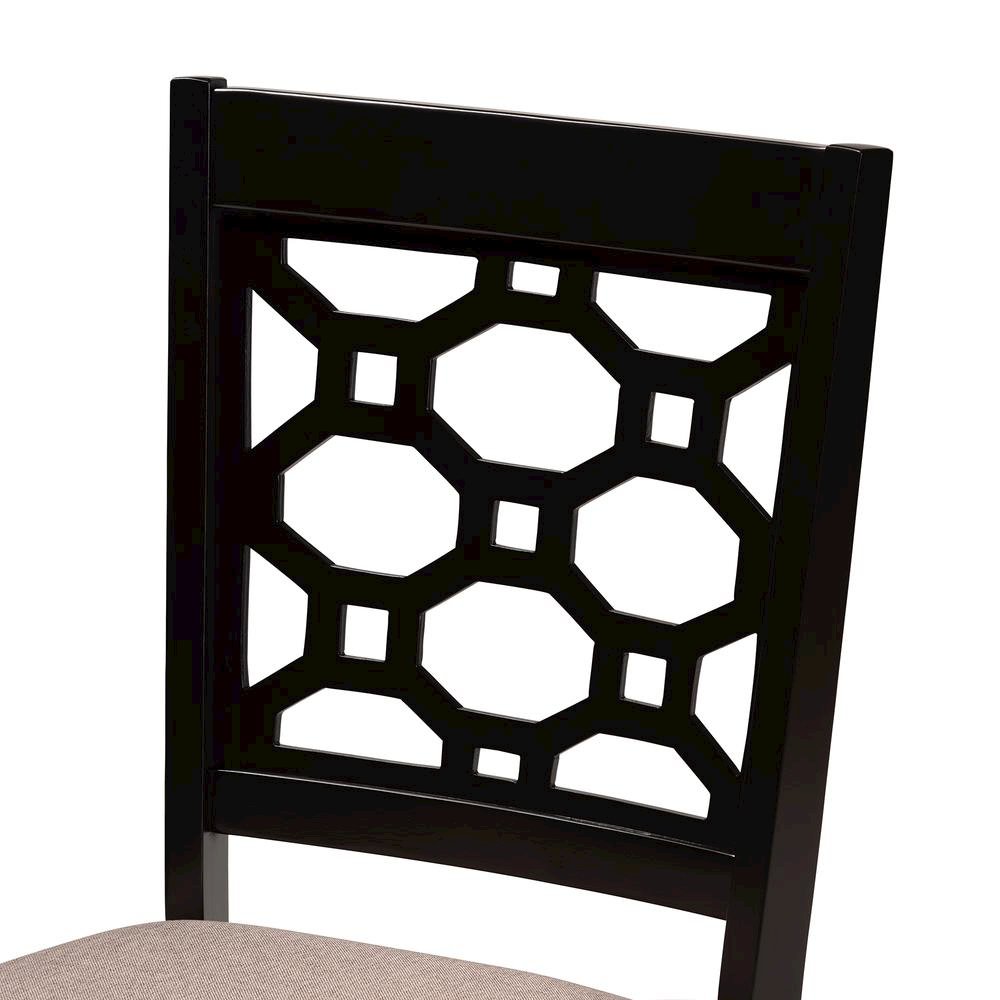 Sand Fabric Upholstered and Dark Brown Finished Wood 6-Piece Dining Set. Picture 15