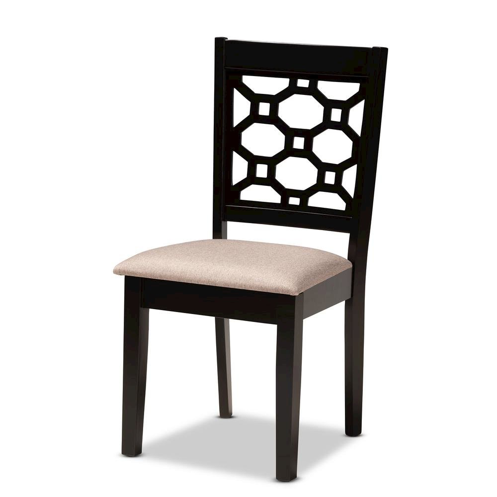 Sand Fabric Upholstered and Dark Brown Finished Wood 4-Piece Dining Chair Set. Picture 8