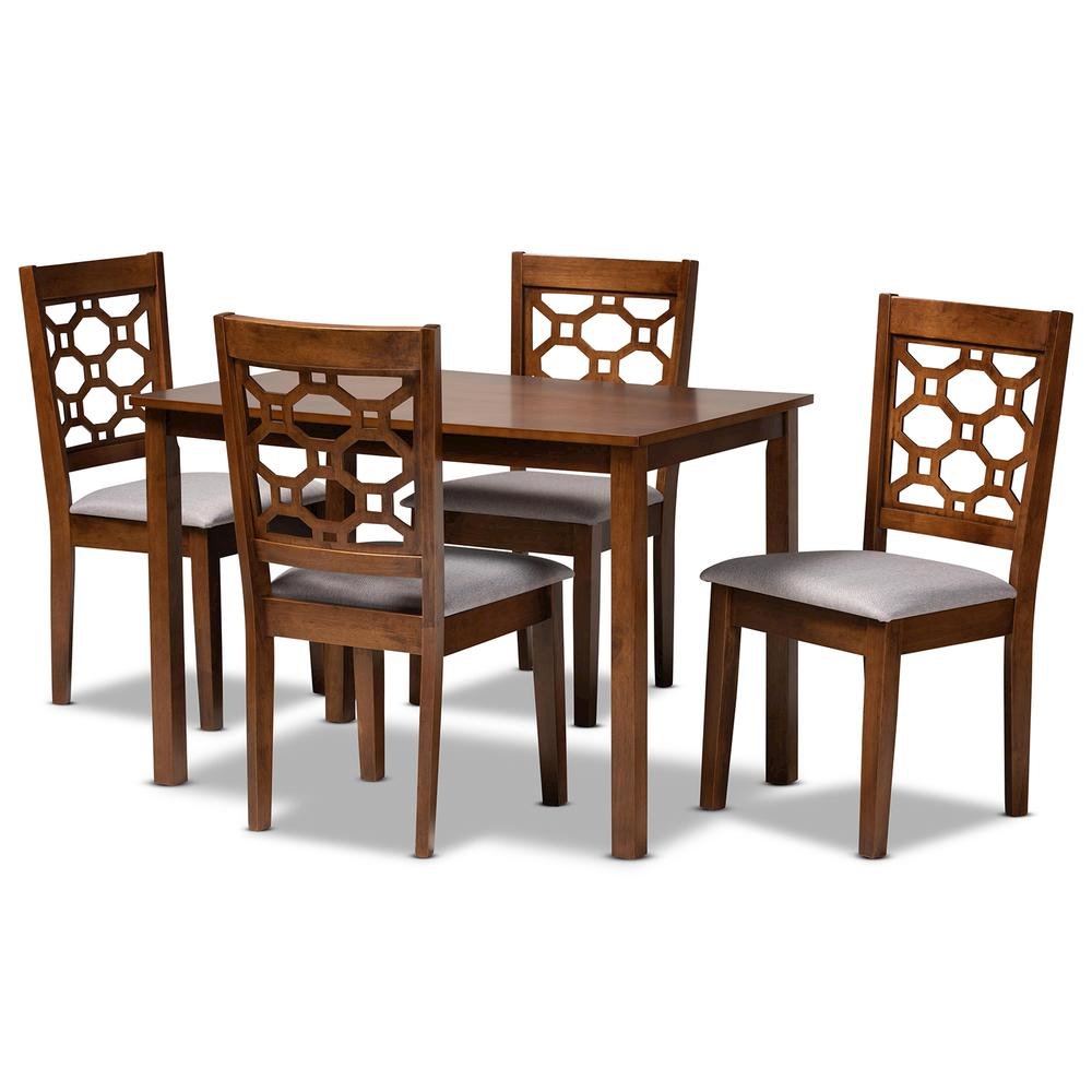 Grey Fabric Upholstered and Walnut Brown Finished Wood 5-Piece Dining Set. Picture 9