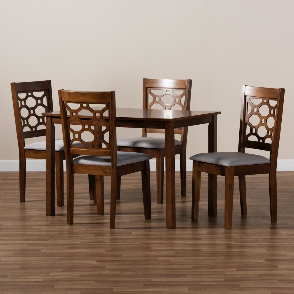 Grey Fabric Upholstered and Walnut Brown Finished Wood 5-Piece Dining Set. Picture 15